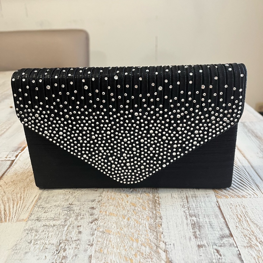 Elegant Black Clutch with Rhinestone Detailing